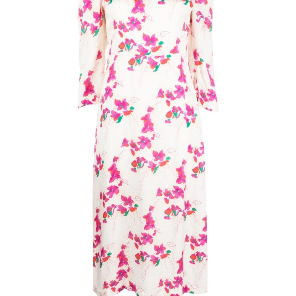 Ba&sh Floral Midi Dress with Pink and Green Accents